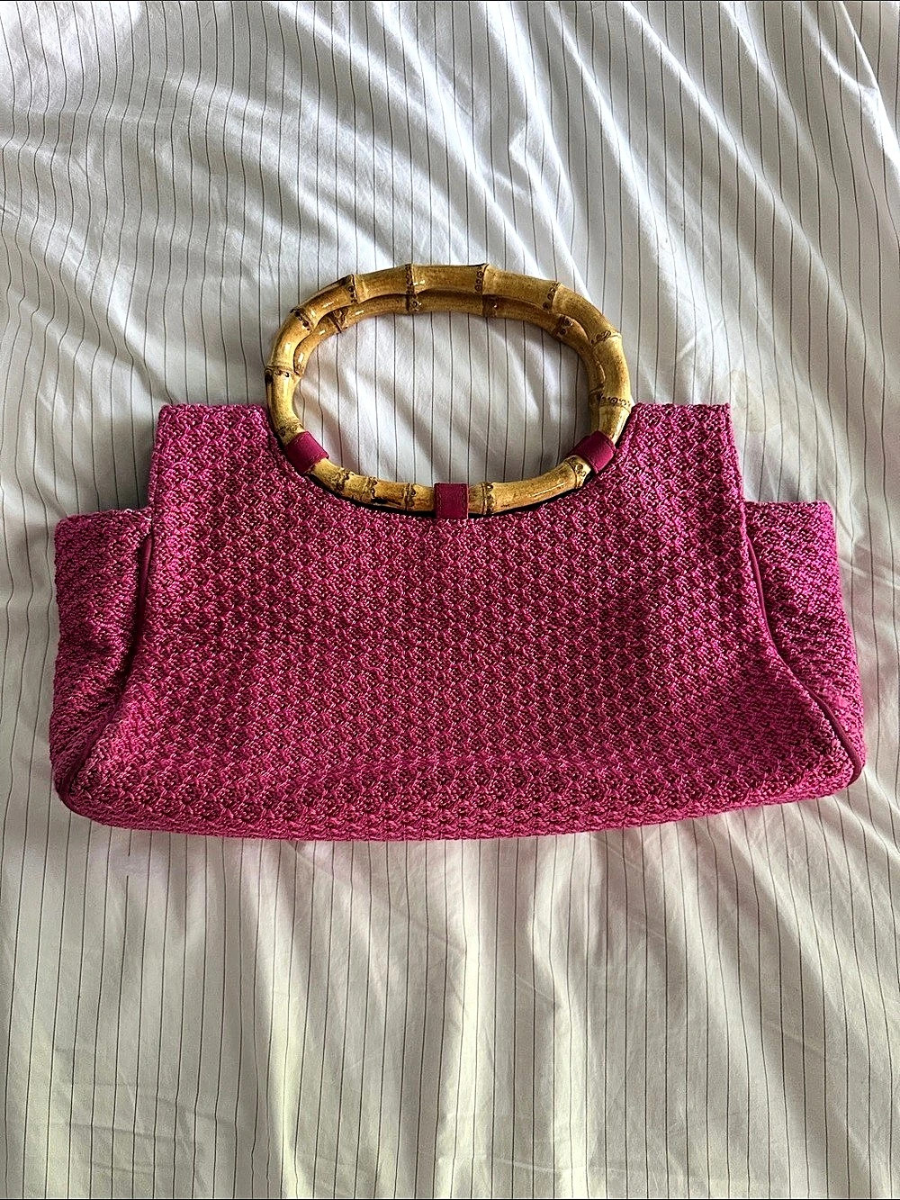 The Sak Woven Tote with Bamboo Handles in Pink